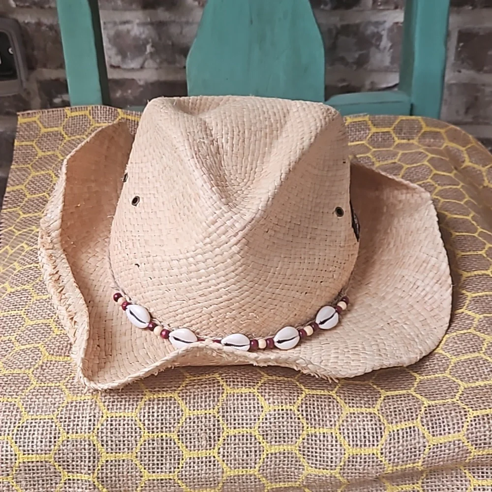Panama Jack Seashell Straw Beaded Hat - Picture 1 of 5